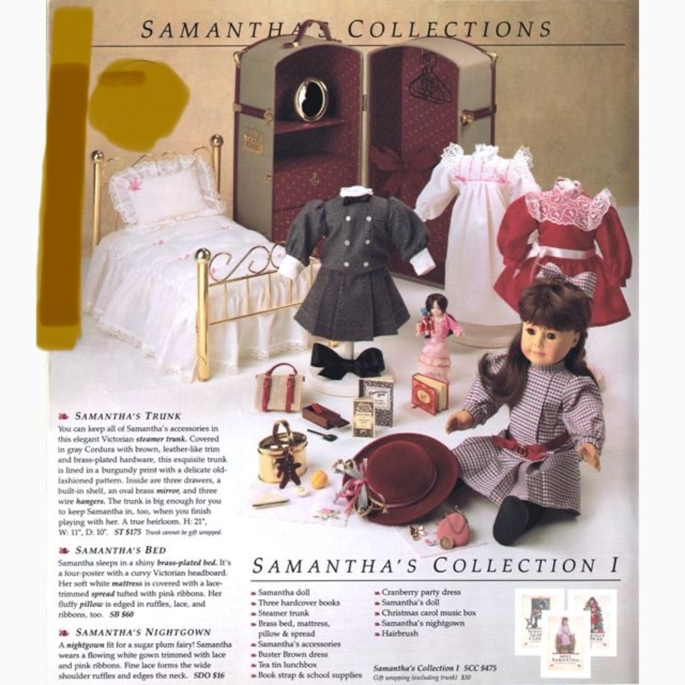 American Girl Samantha & Trunk, Brass Bed, Desk, Chair, Girls Nightgown & more